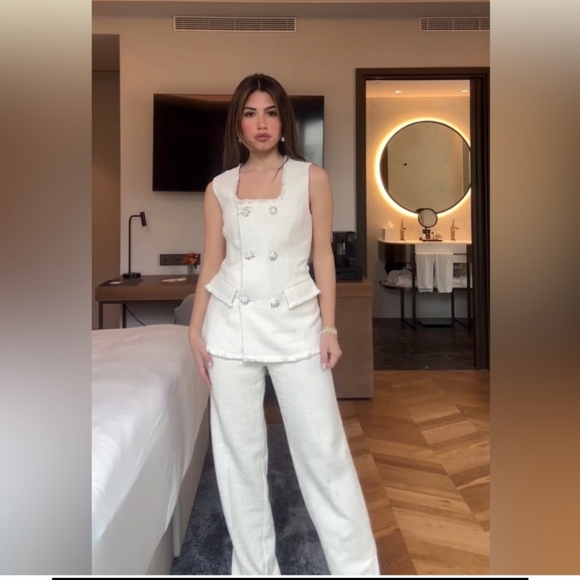 Zara Set 2pc  tweed textured  vest and pants - Picture 11 of 14